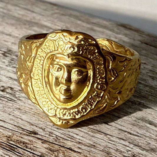 Anillo Rostrillo Acero Virgen del Rocío Baño oro