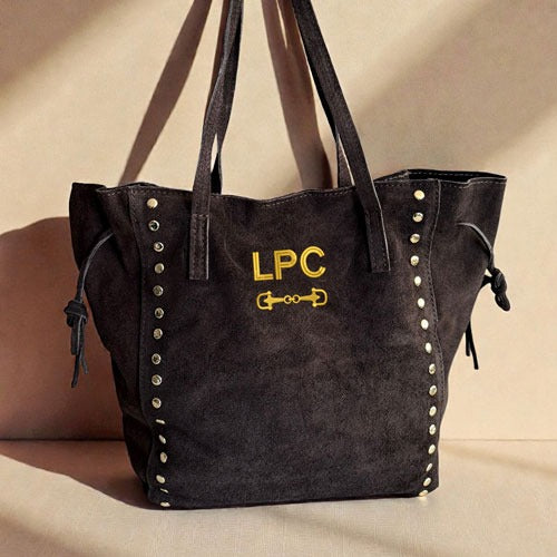 Bolso Piel Serraje Iniciales Marrón Chocolate OSCURO