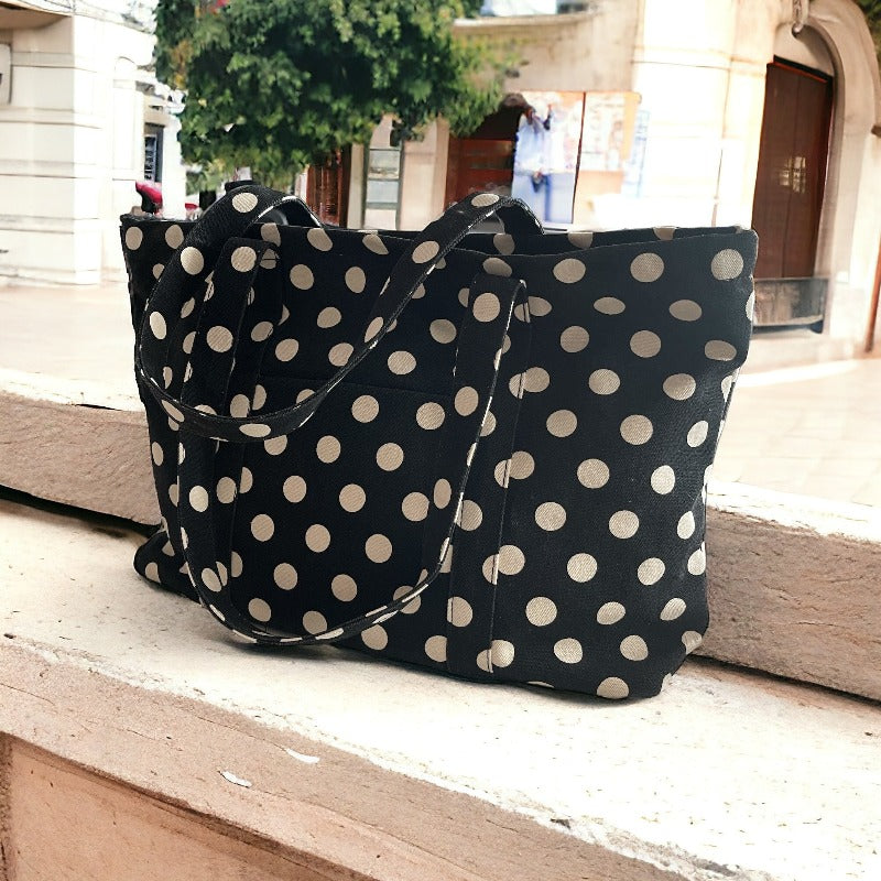 Bolso Echale lunares negro lunares blancos