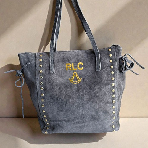 Bolso Piel Serraje Iniciales Gris