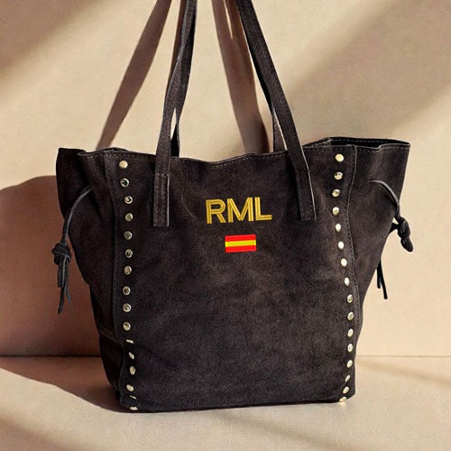 Bolso Piel Serraje Iniciales Marrón Chocolate OSCURO