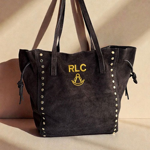 Bolso Piel Serraje Iniciales Marrón Chocolate OSCURO