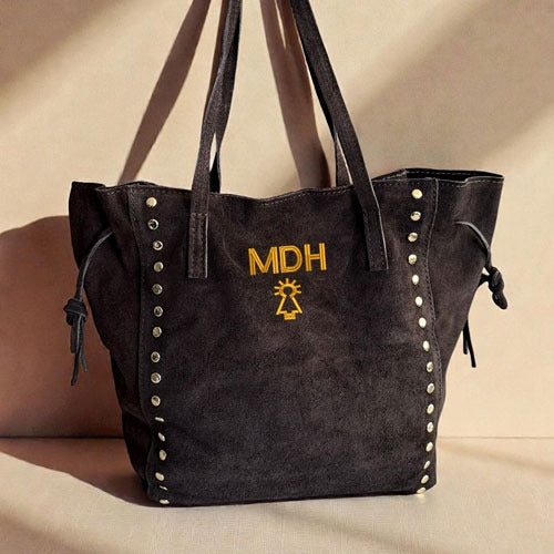 Bolso Piel Serraje Iniciales Marrón Chocolate OSCURO