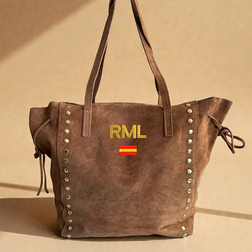 Bolso Piel Serraje Iniciales Tostado