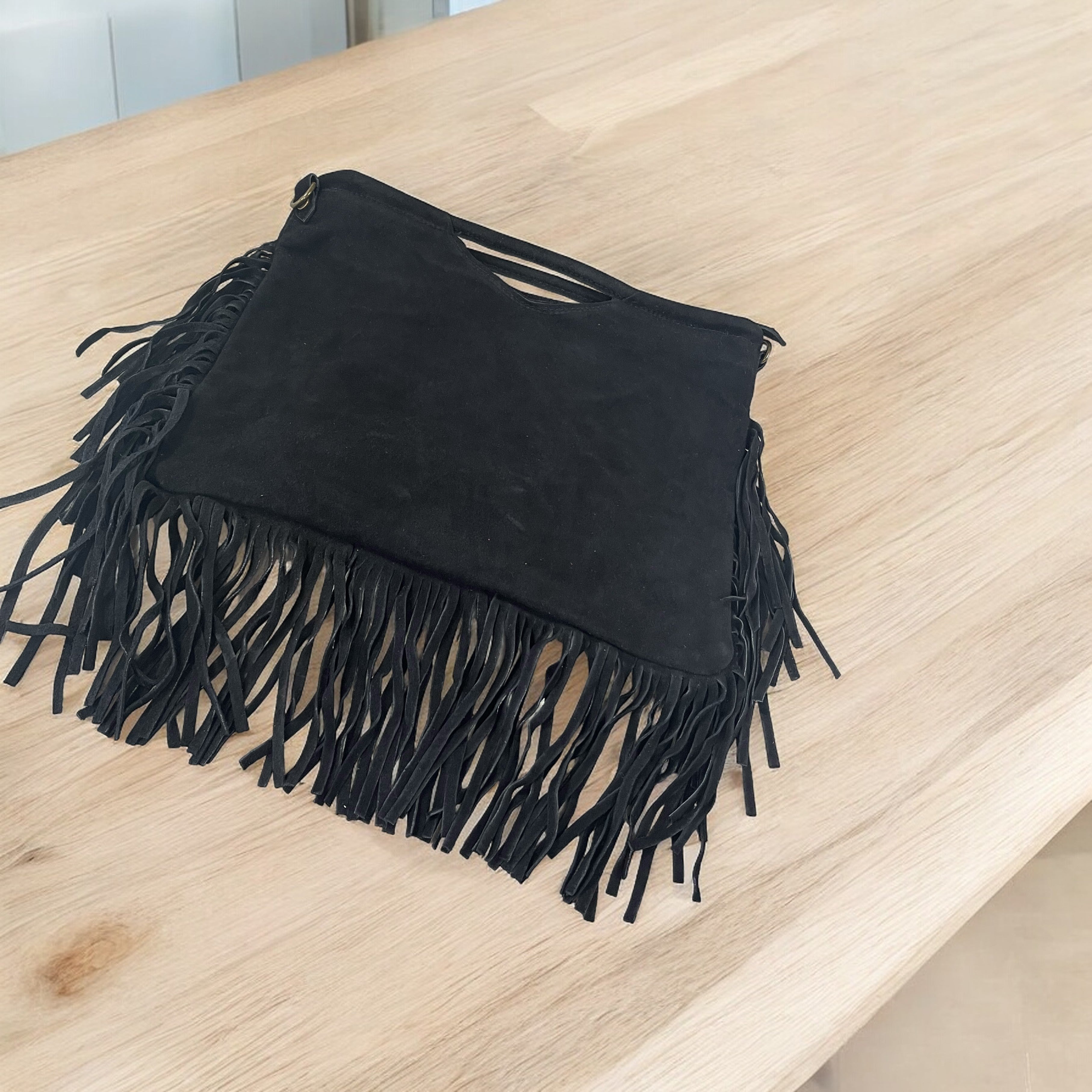 Bolso Serraje Flecos Azabache