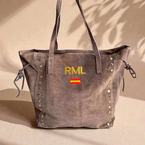 Bolso Piel Serraje Iniciales Arena