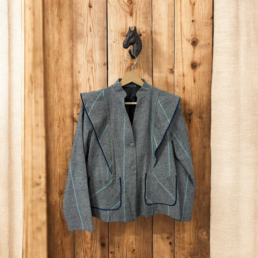 Chaqueta Campera Gris y Turquesa