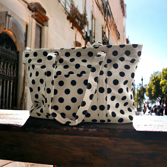 bolso flamenca echale lunares beige